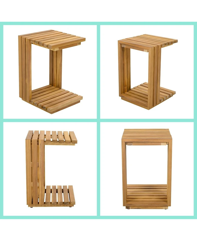 Asagikoiai 3 Piece Patio Conversation Set Low Profile Acacia Wood Club Chairs and Side Table