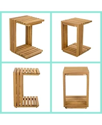 Asagikoiai 3 Piece Patio Conversation Set Low Profile Acacia Wood Club Chairs and Side Table
