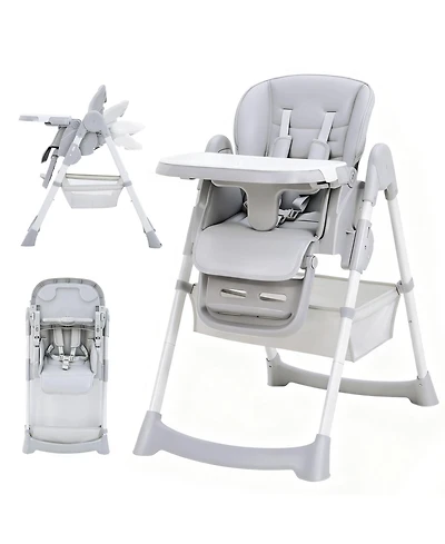 homfan Foldable Baby High Chair with Adjustable Backrest, Footrest, Tray, and 5-Point Harness