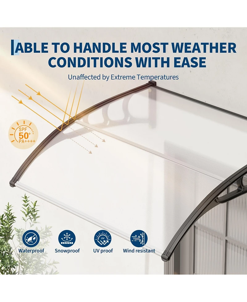 homfan 40x40 inch Polycarbonate Door/Window Awning with Abs Bracket, Uv and Weather Protection - Clear