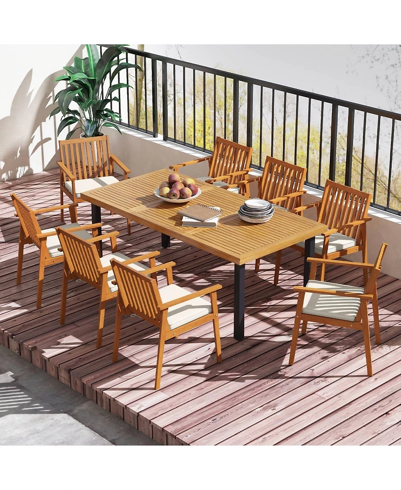 Sugift Acacia Wood Patio Armchairs Set of 2 with Padded Cushions