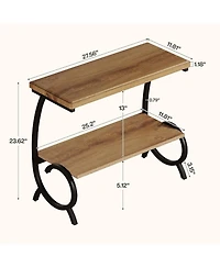 Tribesigns 2-Tier End Table: Narrow couch side table with J-shaped metal legs. Farmhouse bedside nightstand for living room, bedroom