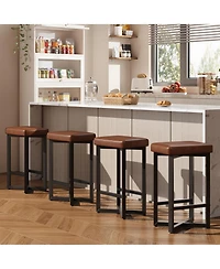 gaomon Set of 4 24.6" Counter Height Backless Stools, Upholstered Pu Leather Seat, Strong Metal X-Frame and Footrest, Contemporary Home Bar