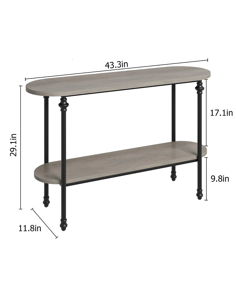 homfan 43.3" Console Table with 2-Tier Storage, Metal Frame, for Entryway or Hallway