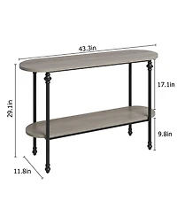 homfan 43.3" Console Table with 2-Tier Storage, Metal Frame, for Entryway or Hallway