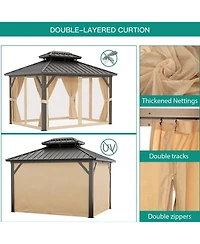 gaomon Gazebo Hardtop Gazebo with Double Roof, Aluminum Pergola with Aluminum Frame, Netting and Curtains, Outdoor Gazebos Canopy for Patio