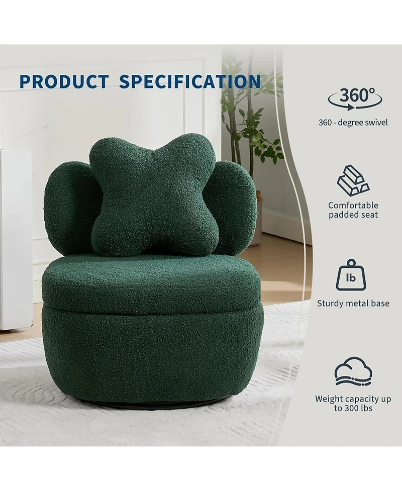 gaomon 360degree(s) Swivel Accent Chair with Storage,Comfy Armchair Teddy Velvet with Upholstered Cushion for Makeup Room, Bedroom, Apartment
