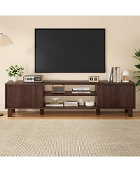 Rainsken Modern Fluted Tv Stand for Up to 70'' Tvs, with Storage and Open Shelves, TV Console with Adjustable Shelves, for Living Room Bedroom