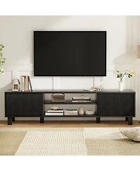 Rainsken Modern Fluted TV Stand for Up to 70'' Tvs, with Storage and Open Shelves, Console Adjustable Living Room Bedroom