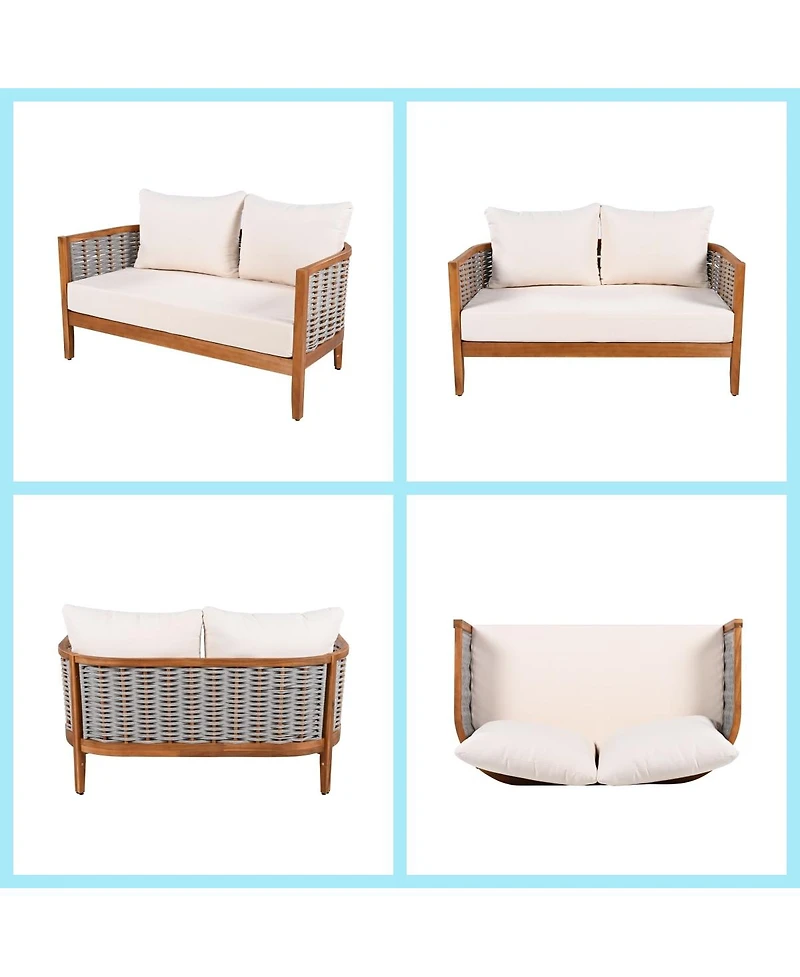 Asagikoiai 4-Piece Outdoor Woven Rope Sofa Set with Acacia Wood Frame for Patio Backyard