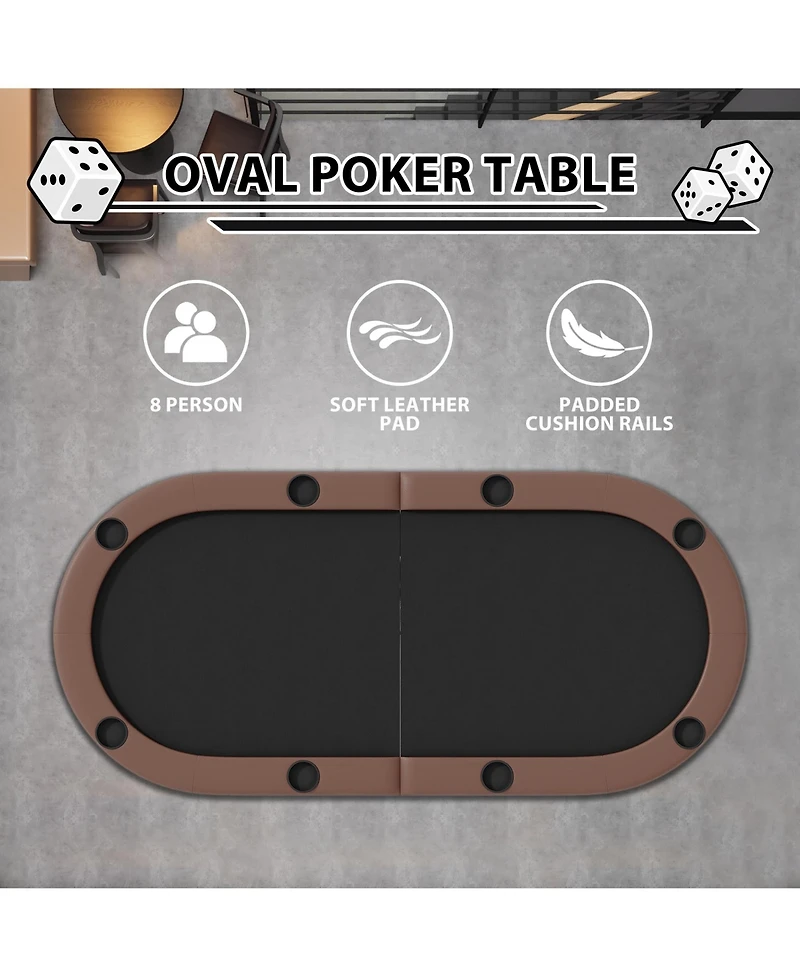 homfan 71" Collapsible Oval Poker Table for 8 Casino-Style Game with Padded Rails and Cup Holders, Folding Legs Texas Holdem or Blackjack