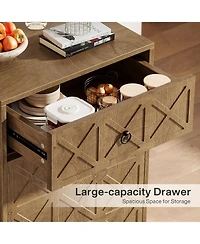 Tribesigns 13 Gallons Tilt Out Trash Can, Hidden Garbage Can Cabinet with Drawer, Wooden Fluted Trash Bin Cabinets for Kitchen Living Room