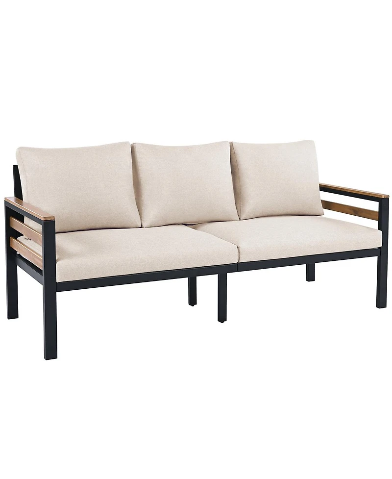 Asagikoiai 4-Piece Garden Patio Set, Acacia Wood Armrest Sofa and Table, All-Weather Outdoor Seating