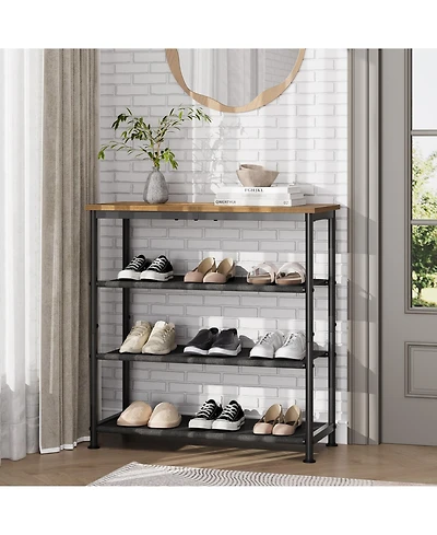 gaomon 4-Tier Shoe Rack, Wooden Top Shoe Storage Organizer for Entryway and Closet Holds 9-12 Pairs