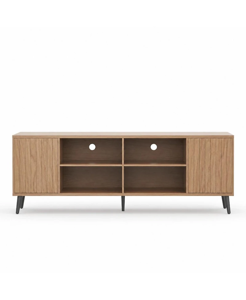 homfan Mid Century Tv Stand Wood Entertainment Center with Fluted Doors and Adjustable Shelves for TVs Up to 75", Living Room