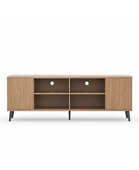 homfan Mid Century Tv Stand Wood Entertainment Center with Fluted Doors and Adjustable Shelves for TVs Up to 75", Living Room