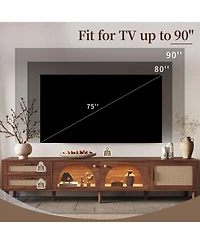 Rainsken 70.8" Led Tv Stand, with 3 Cabinets and 2 Drawers, Rattan-Inspired Media Console Tablem, with App Controlled, for Living Room, Bedroom