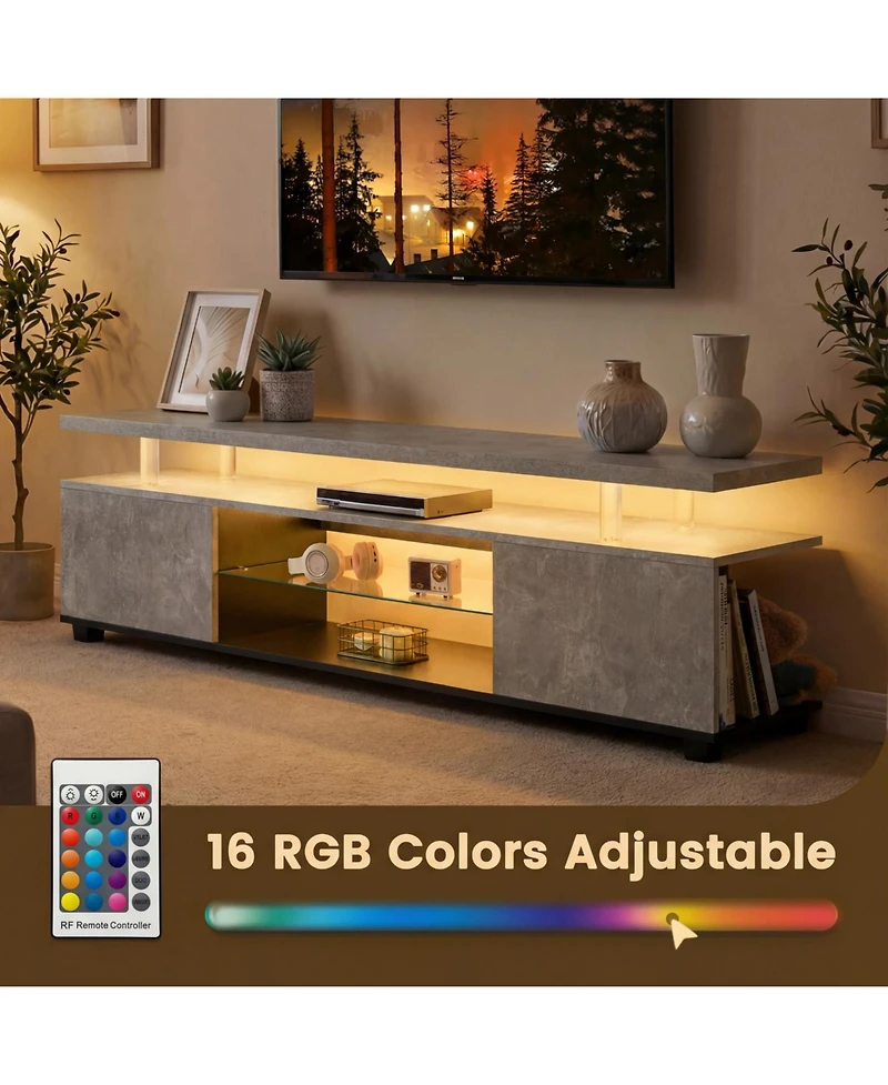 Rainsken Tv Entertainment Center Led Tv Stand, Modern Tv Stand with Storage, Center Media Storage Console Table, for Living Room, Bedroom