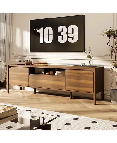 Homsee Modern Tv Console with Rounded Edges - 71-Inch Wide Wood Grain Tv Stand with Rubber Wood Legs | Living Room Media Console