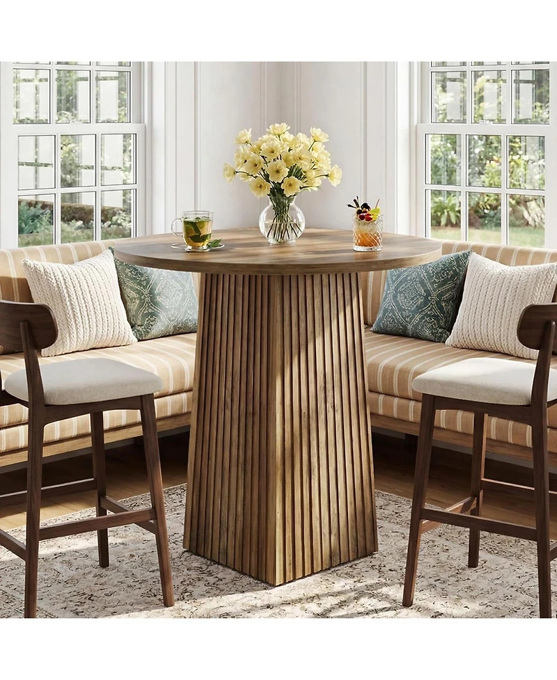 Tribesigns 31.5" Round Dining Table for 2, Wood Pedestal Kitchen Table for Dining Room, Living Room, Small Space