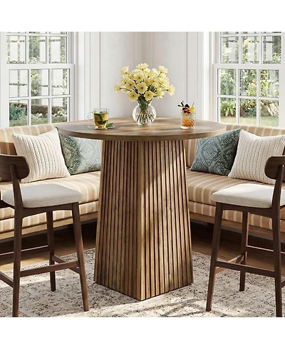 Tribesigns 31.5" Round Dining Table for 2, Wood Pedestal Kitchen Table for Dining Room, Living Room, Small Space
