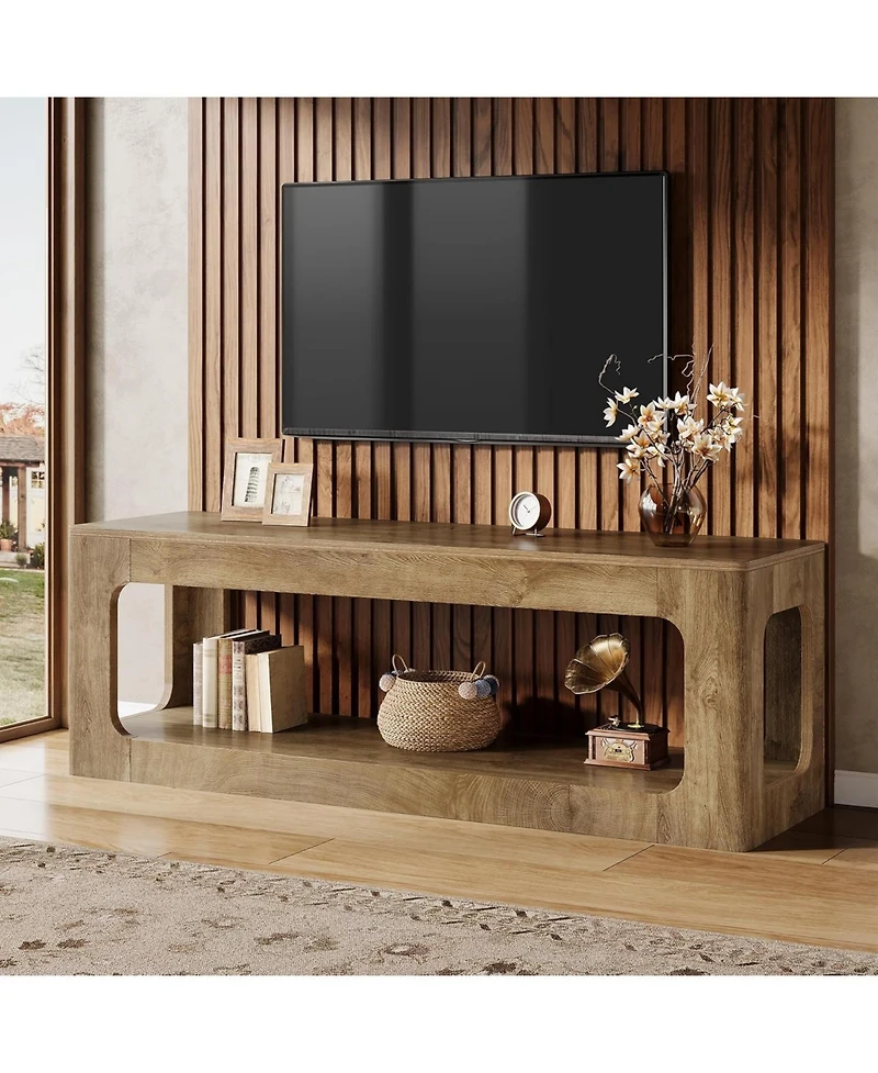 Tribesigns 63-Inch Tv Stand, Farmhouse Entertainment Center for 55/60/65/75-Inch TVs, Brown