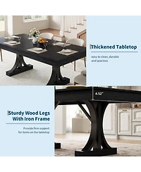 homfan 71" Dining Table for 6-8 with 2 Drawers, Double Pedestal Industrial Wooden Kitchen Table