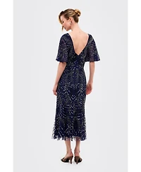 Beauut Women's Embellished Sequins Flutter Sleeves Midi Dress