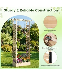 Sugift 89 in Tall Wooden Raised Garden Bed with Side Trellis Hanging Roof Drainage