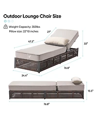 Pocassy Set of 4 Patio Chaise Lounge Chair, Wicker Outdoor Reclining Chair with Adjustable 5-Position, 5-inch Cushion and Lumber Pillow