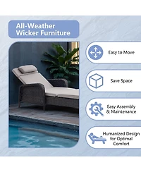 Pocassy Outdoor Wicker Reclining Lounge Chair, Pool Recliner with 5-Position Backrest, Adjustable Seating Chairs for Poolside
