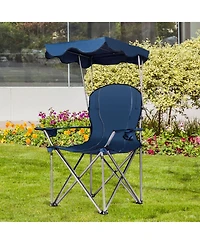 Yiortwo Folding Beach Chair with Sun Canopy and Dual Cup Holders Portable Outdoor