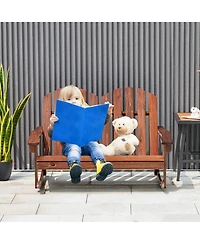 Yiortwo Kids Adirondack Rocking Chair for 2 Outdoor Wooden Patio Lounge