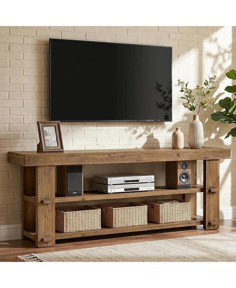 Tribesigns Solid Wood Tv Stand for TVs Up to 70": Farmhouse entertainment center with 2-tier shelves.55" media console for living room,bedroom.