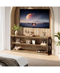 Tribesigns Tv Stand for TVs up to 75": 63" entertainment center with open storage. Wooden rustic media table for living room, bedroom.