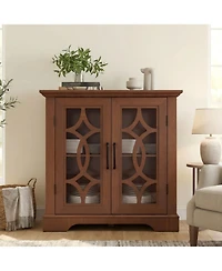Sailvan 2-Tempered Glass Door Sideboard, 34.37" Spacious Buffet with 3-Position Adjustable Shelf