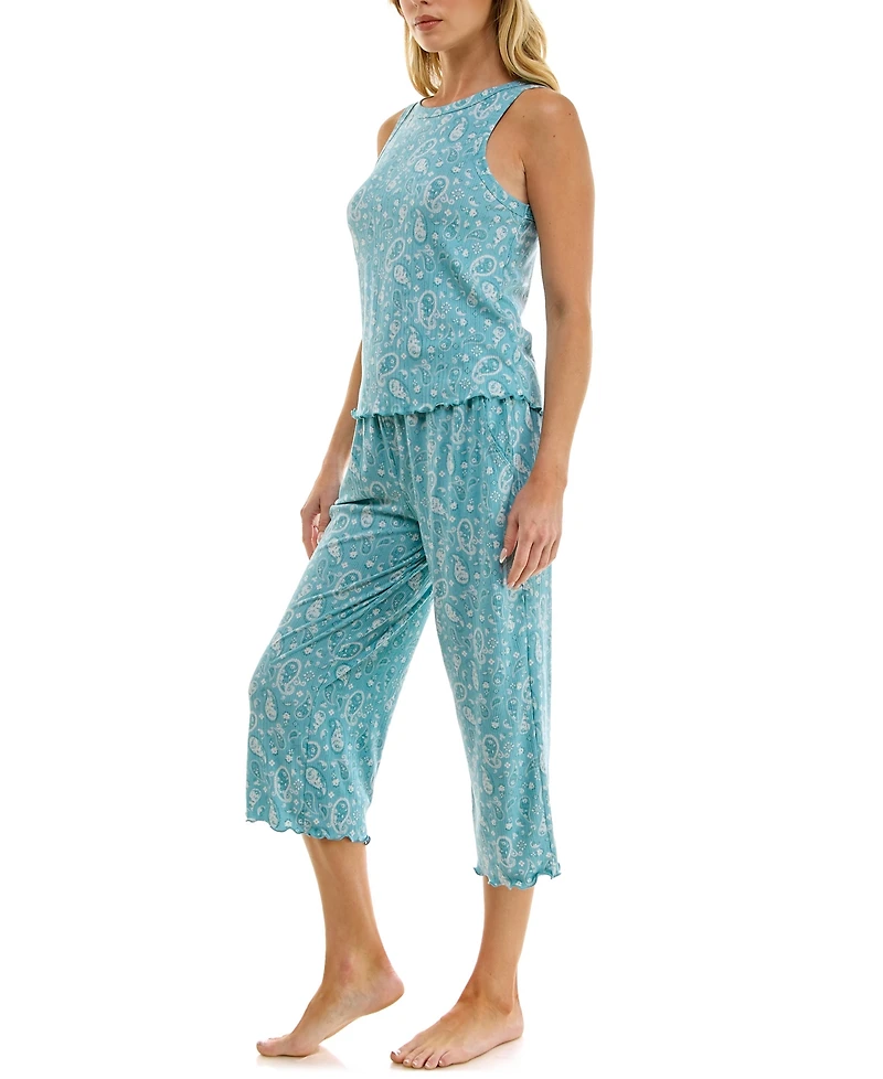 Roudelain Women's Variegated Rib Tank Top & Pants, 2-Piece Set