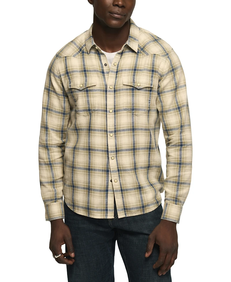 Lucky Brand Men's Indigo Plaid Long-Sleeve Western Shirt