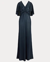 Lauren Ralph Women's Metallic Jersey Twist-Front Cape Gown