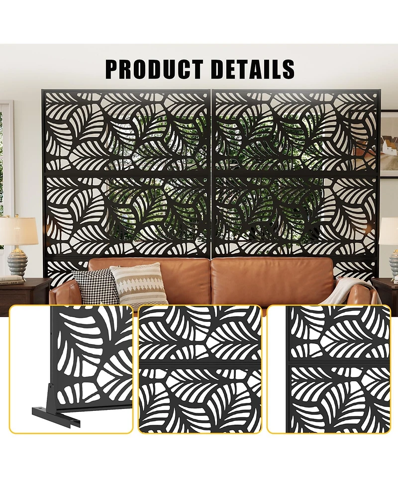 gaomon 47 x 72 Inch Freestanding Metal Privacy Screen Petal Pattern Room Divider Indoor Outdoor for Patio Garden