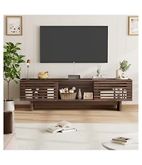 homfan 55/63 Inch Tv Stand, Farmhouse Tv Stand with Louvered Door, Mid Century Entertainment Center with Storage