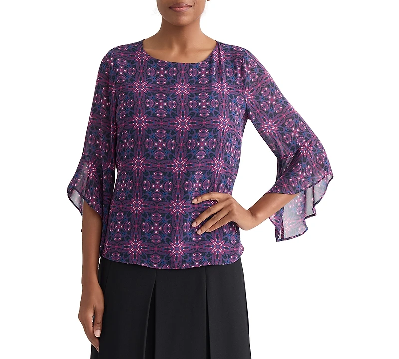 Kasper Women's Printed Boat-Neck Ruffle-Sleeve Blouse