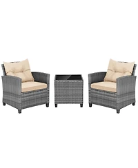 Slickblue 3 Pieces Outdoor Wicker Conversation Set with Tempered Glass Tabletop
