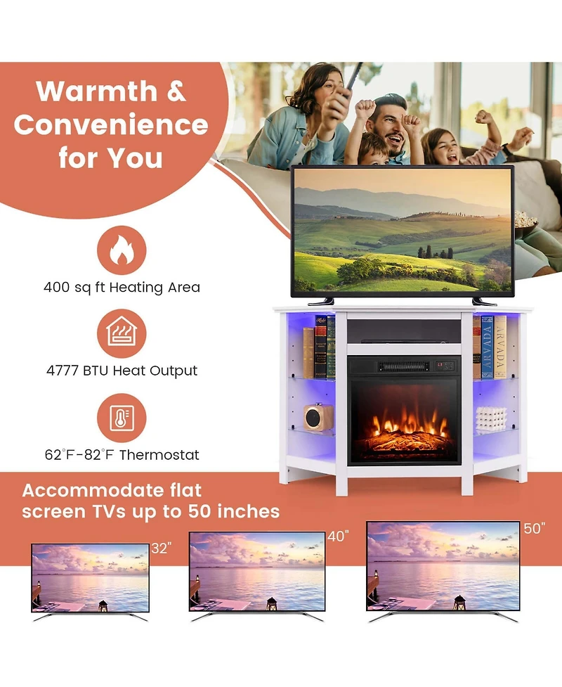 Costway Fireplace Tv Stand with Led Lights and 18" Electric Fireplace for Tvs up to 50"