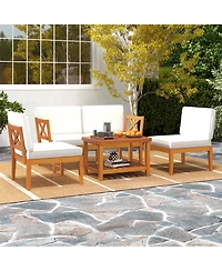 Slickblue 5-Piece Patio Conversation Set with Acacia Wood Frame and Cushions