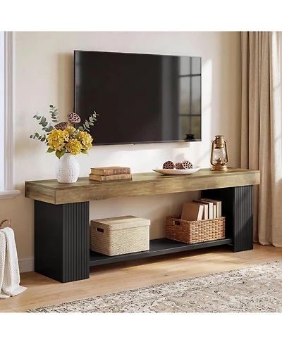 Tribesigns 71'' Extra Long Tv Stand for Up to 80 Inch TVs, Farmhouse Entertainment Center with Open Storage Shelf, Fluted Wood Media Console