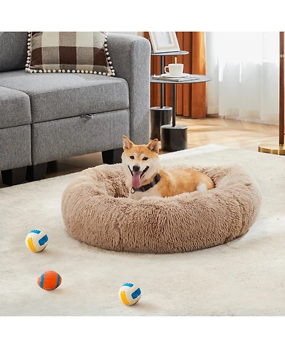 Zeny Anti-Slip Round Fluffy Plush Faux Fur Cat Bed, Fits up to lbs Pets