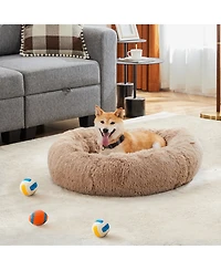 Zeny Anti-Slip Round Fluffy Plush Faux Fur Cat Bed, Fits up to lbs Pets