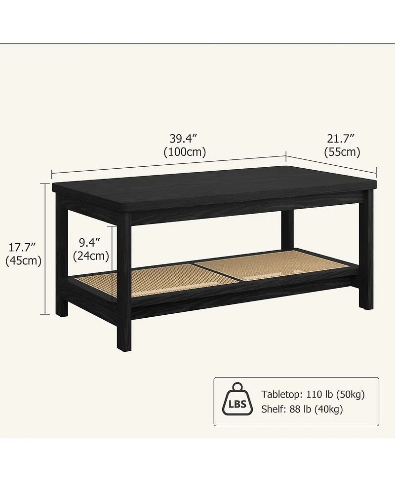 Two-Tier Rectangular Coffee Table with Perforated Lower Storage Shelf, Minimalist Frame Design Multi-Purpose Accent for Living Room