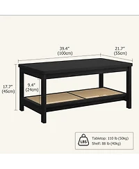 Two-Tier Rectangular Coffee Table with Perforated Lower Storage Shelf, Minimalist Frame Design Multi-Purpose Accent for Living Room